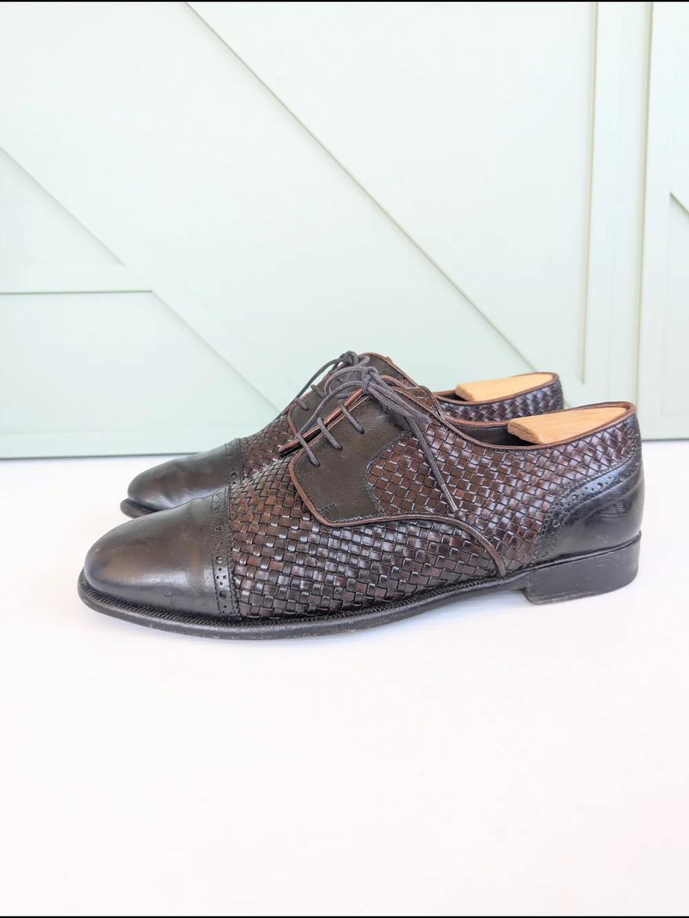 Men's Woven Leather Derby Shoes - Brown/Black